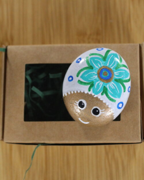 white, gold & blue spotty painted pebble bug - pebble pet