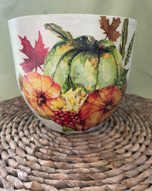 Decorative Plant pot with pumpkins on it