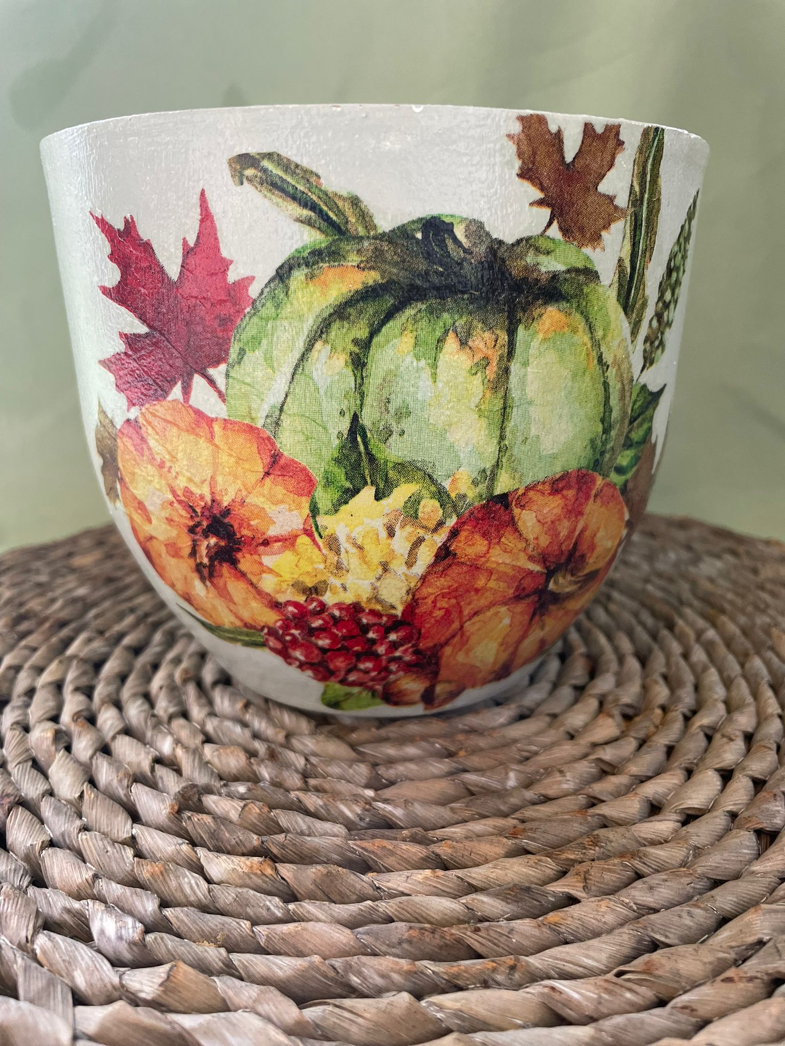 Decorative Plant pot with pumpkins on it
