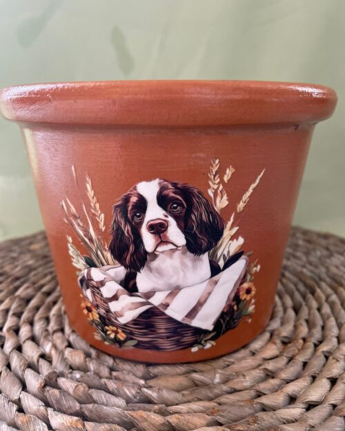 Decorative Plant pot with cocker spaniel dog on it